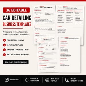 Car Detailing Business Templates | Editable Canva Auto Detailing Forms | Detailing Checklist, Intake Form, Quote & Booking Bundle