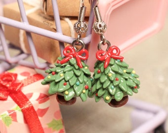 Xmas Tree Clay Earrings