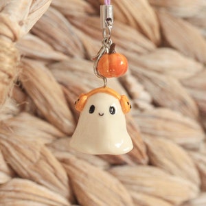 Handmade Polymer Clay Ghost Charm: Halloween Keychain