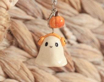 Handmade Polymer Clay Ghost Charm: Halloween Keychain