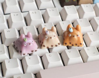 Handmade Boba Totoro Keycap: Polymer Clay Keyboard Accessory
