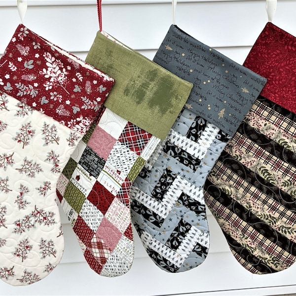 PDF Quilted Christmas Stocking Pattern with four designs! PDF Download - quilting sewing pattern