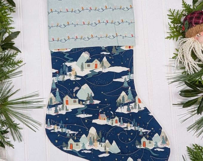 Handmade Quilted Christmas Stocking Lined with Cuff - Cozy and Joyful Maureen Cracknell Art Gallery Fabrics