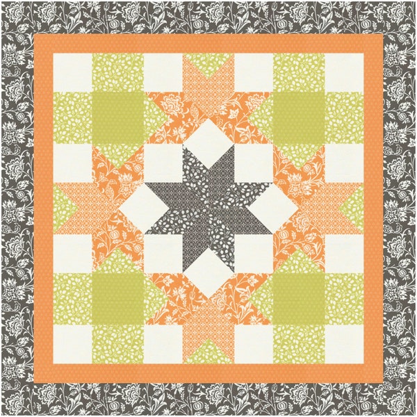 PDF Star Lilies Quilt Pattern Wall Hanging Table Topper - Great for Christmas & Holidays - Fast and Easy Victory Block - No Y seams!