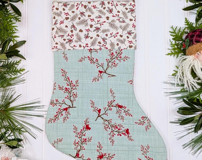 Handmade Quilted Christmas Stocking Lined with Cuff - Winter’s Lane by Kate and Birdie