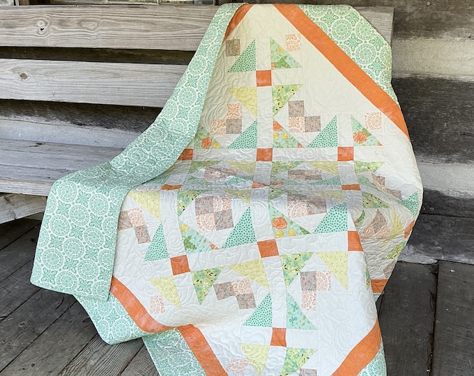 PDF Star-laced Wings Quilt Pattern - Lap Throw Quilt Flabby Tabby Designs Shoofly - Easy on point design