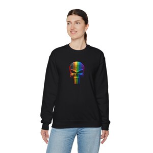 Detailed LGBTQ Pride Punisher Skull Sweatshirt | Bold Statement Apparel | Support LGBTQ+ Community | Gift for Friends & Allies