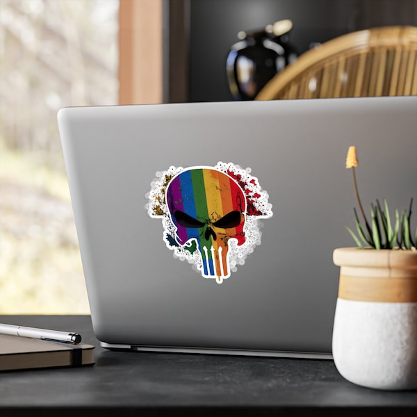 Artistic LGBTQ Pride Punisher Skull Sticker | Vibrant & Unique Design | Supportive Decal | Perfect for Laptops, Water Bottles and More