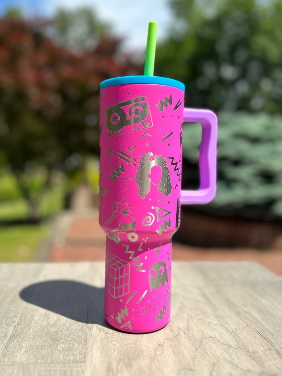 40oz Simple Modern Handle Mug With Straw Personalized Initial Floral  Engraved Stainless Steel Travel Tumbler SHIPS NEXT DAY 