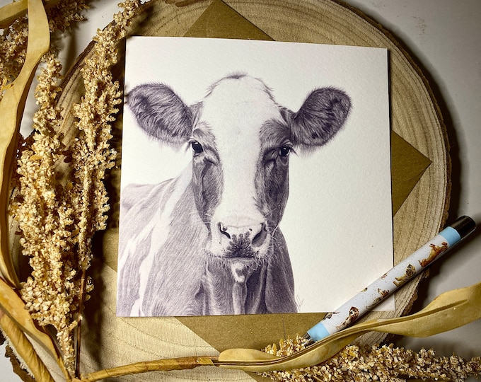 Jersey Cow, Calf Art Drawing Prints A4/A3 Size, Greetings/note Card card Can Be Personalised ...