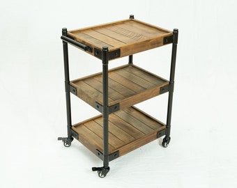 Reclaimed Wood 3-Tier Rolling Cart - Free Shipping (K7770)