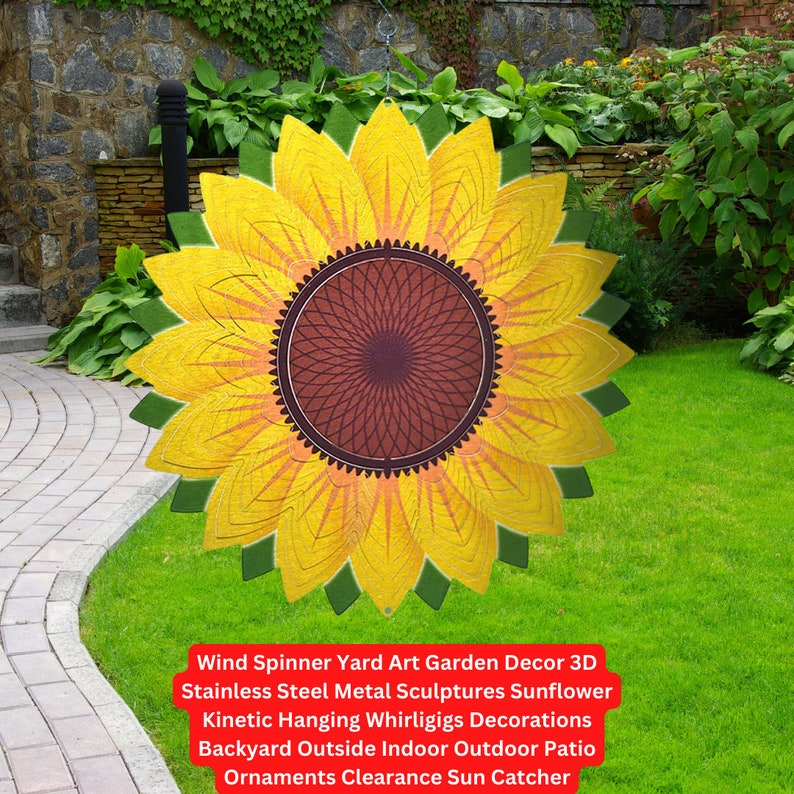 Sunflower Wind Spinner Yard Art Garden Decor Etsy