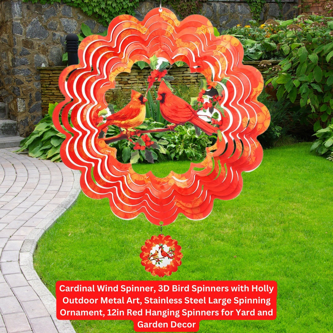 Cardinal Wind Spinner 3D Bird Spinners With Holly Outdoor Etsy