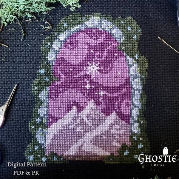 Velaris Through the Spring Court, mountain and stars. ACOTAR inspired cross stitch Pattern