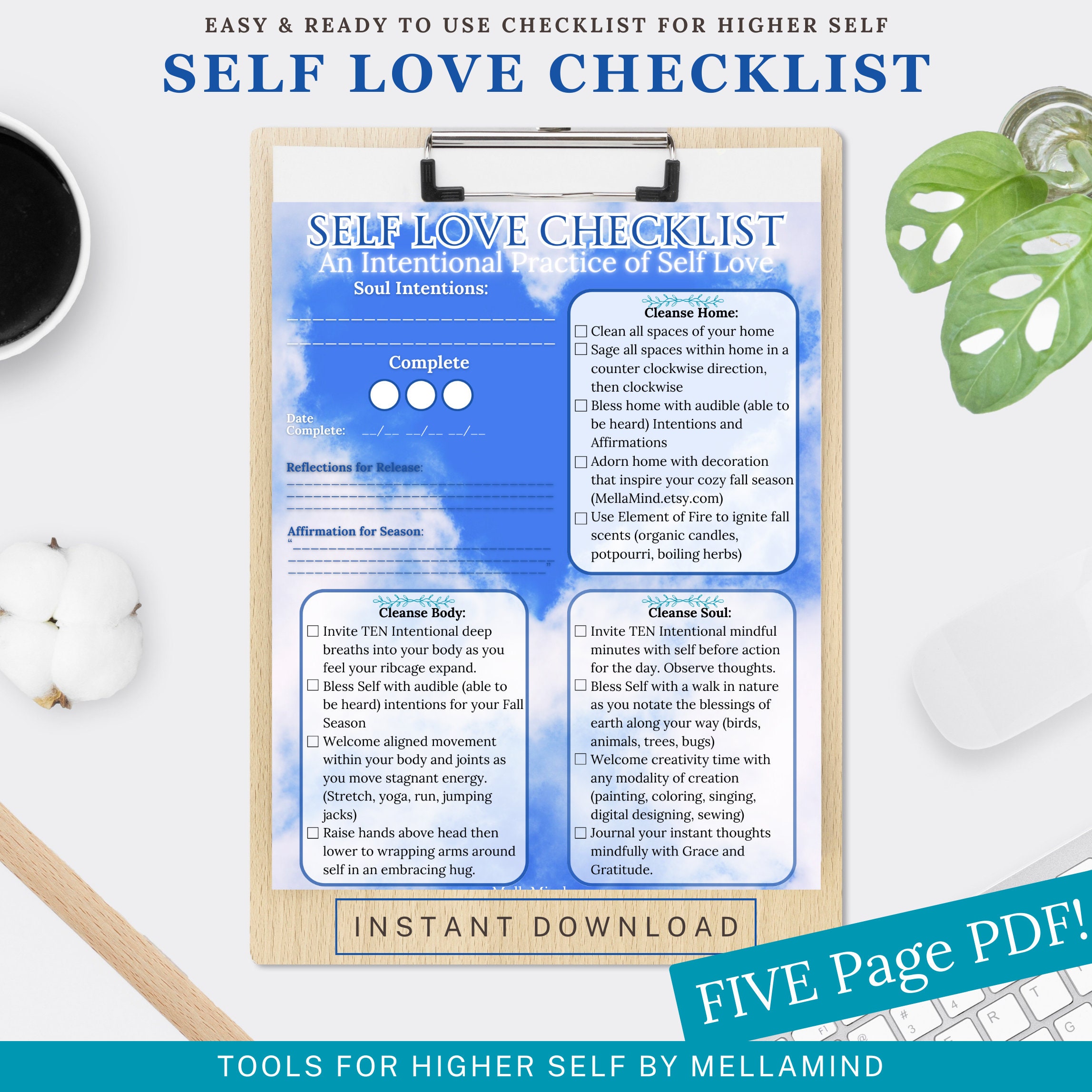 Self Love Checklist Printable Worksheet Package for Self Love Print Workbook Positive Digital ...