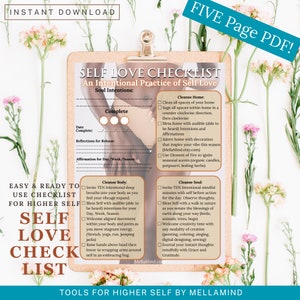 Self Love Checklist Planner Digital Download Self Care Planner PDF Download Worksheet for Self Worth Shadow Work Digital Print Planner Clean