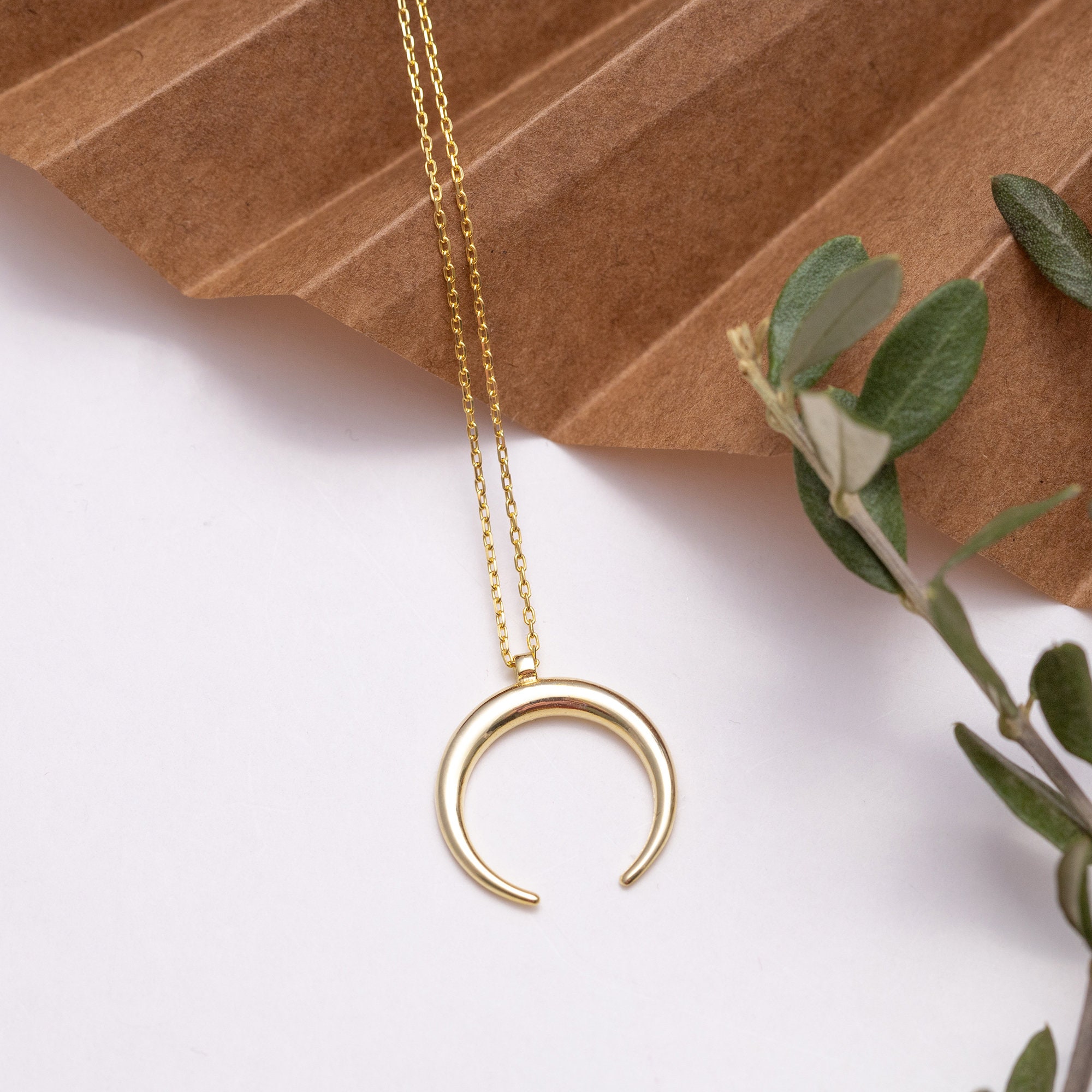 Silver Crescent Necklace Silver Crescent Pendant Necklace Etsy