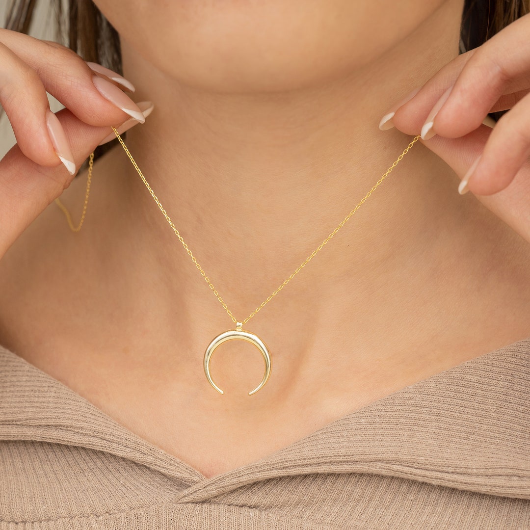 Silver Crescent Necklace Silver Crescent Pendant Necklace Etsy