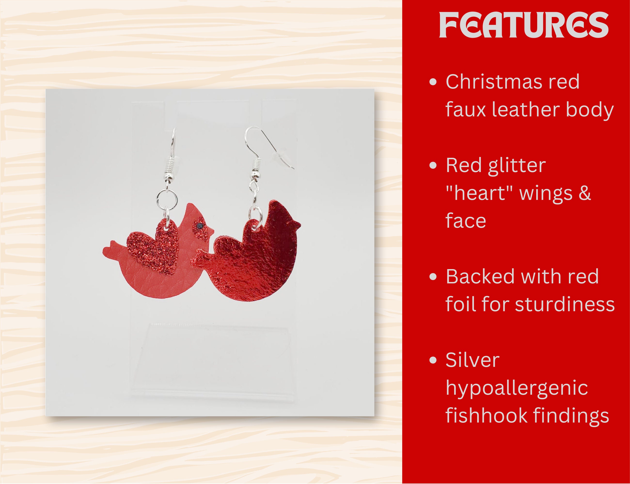 Cardinals Red Glitter Customizable Faux Leather Earrings 