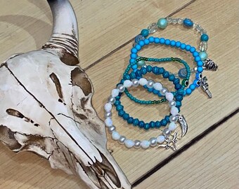 Conjunto de pulseras turquesas