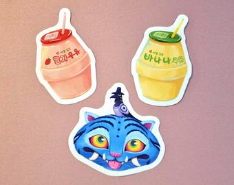 Set of 3 Korean stickers - Banana Milk, Strawberry Milk and Derpy & Sussie (Kpop Demon Hunters)