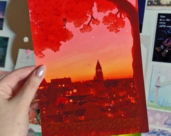 Poster (A5 / A4 / A3) - "Poitiers" - City of Poitiers at sunset