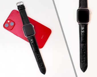 Personalisiertes Leder Armband für die Apple Watch 38mm 40mm 41mm 42mm 44mm 45mm | für Serie SE, 3, 4, 5, 6, 7, 8 | klassischer Look