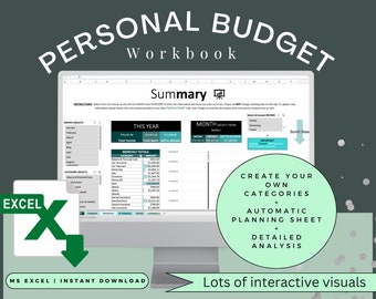 EXCEL Ultimate Monthly Budget Spreadsheet, Financial Planner, Expense Tracker Template, Budget Planner, Personal Budget, Automatic Planning