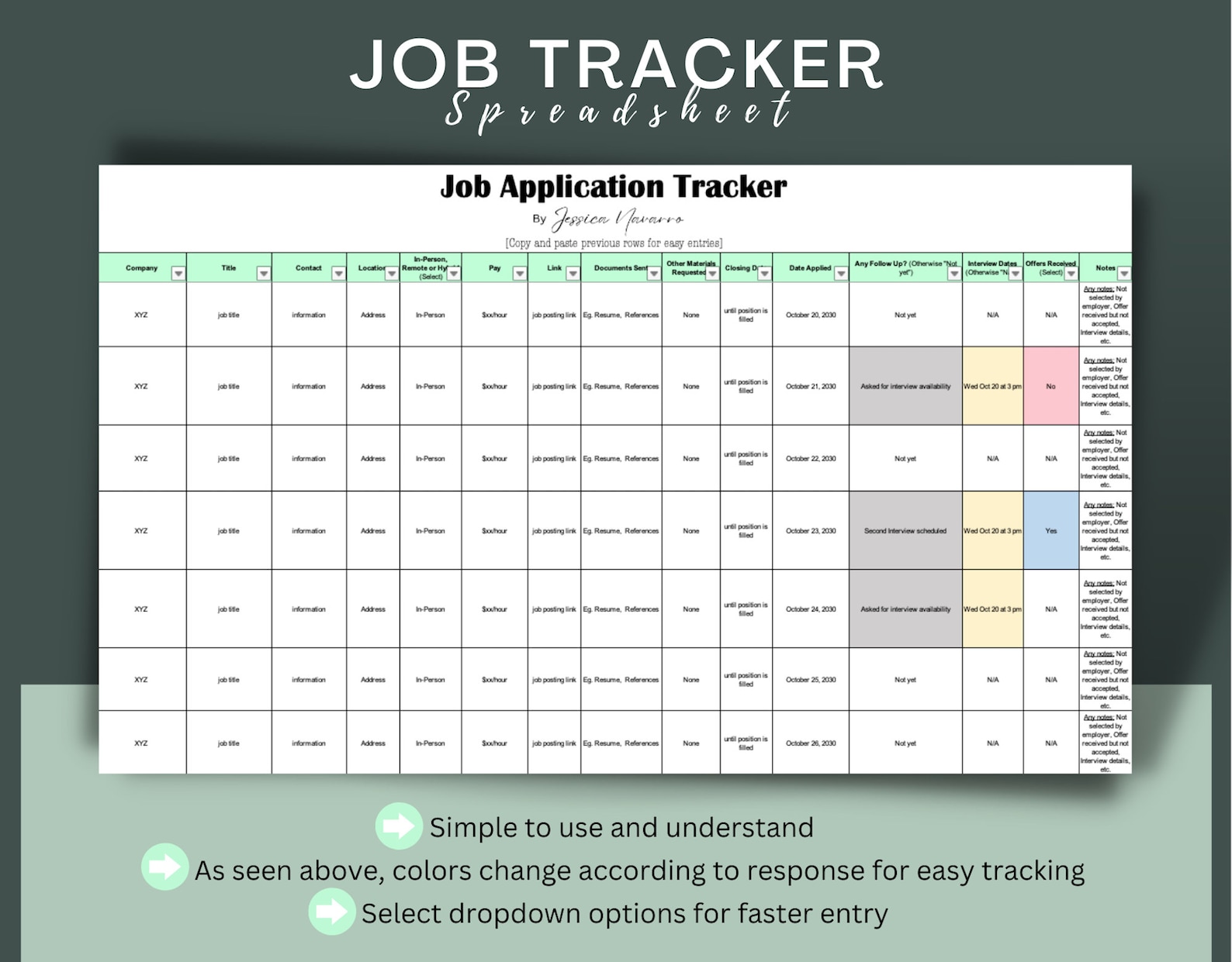 Job Tracker, Excel Template, Organization Tools, Job Tracking ...