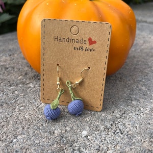Crochet Bluberry earrings/ Crochet stud earrings/ Microcrochet/14k gold plated/Gift for her/Handmade jewelry/Handmade earrings