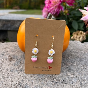 Crochet Pink Strawberry earrings/ Crochet dangle earrings/ Microcrochet/14k gold plated/Gift for her/Handmade jewelry/Handmade earrings