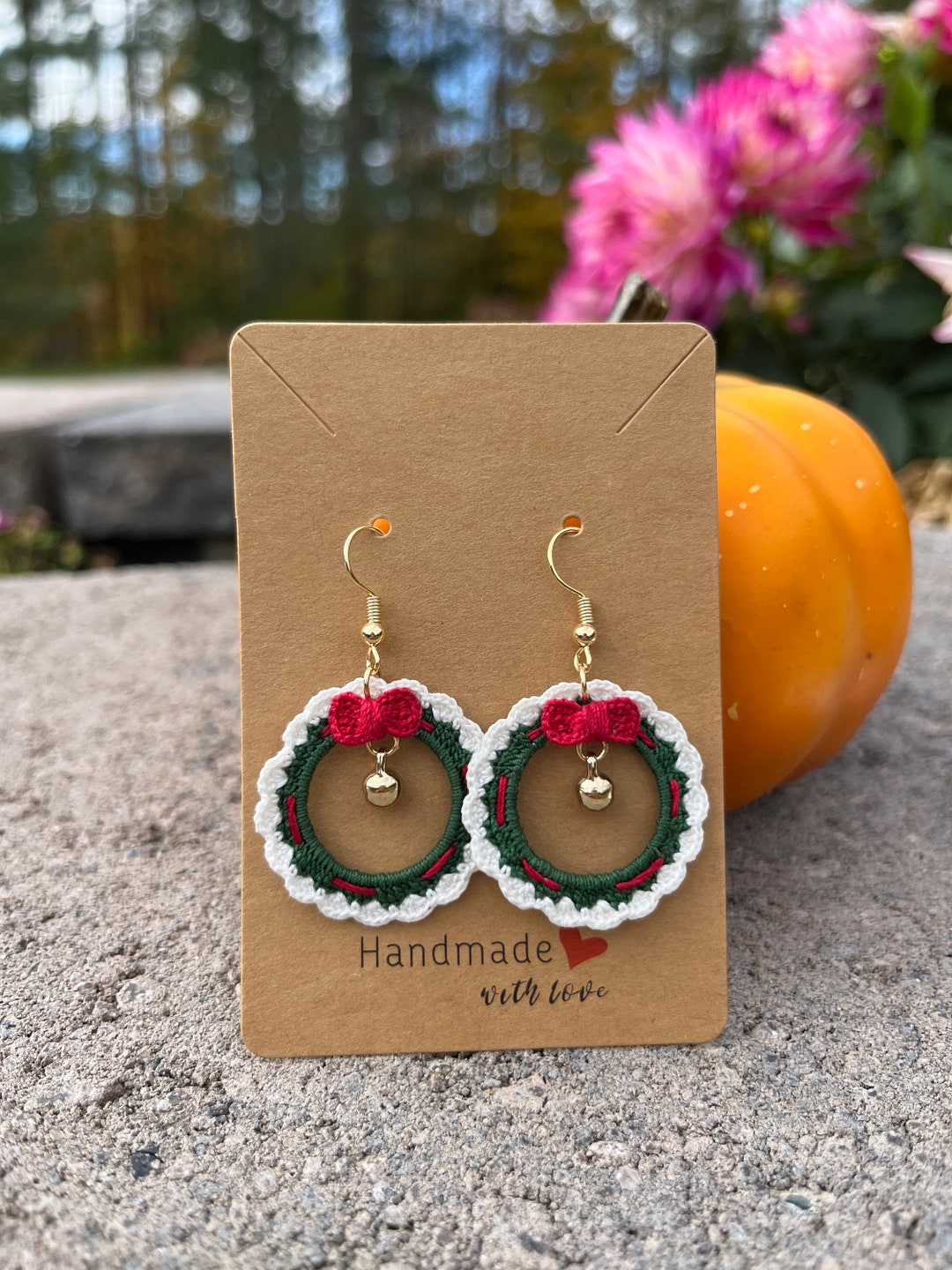 Crochet Christmas Earrings/ Crochet Dangle Earrings/ Microcrochet/14k