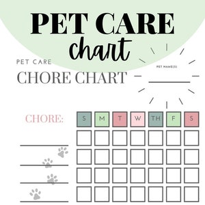 Pet Care Chore Chart, Pet Chart, Pet Chore Chart, Daily Dog Care Chart, Daily Pet Care Chart, Daily Cat Care Chart, Daily Pet Chart