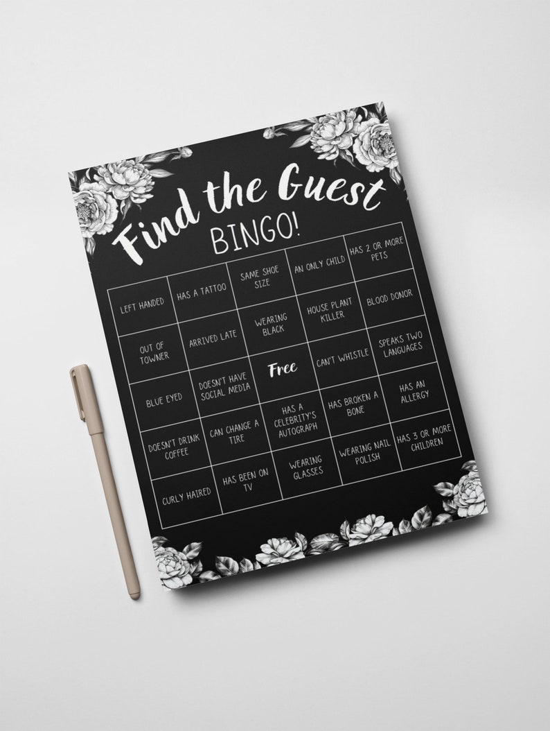 Printed Bridal Shower Game, Find the Guest Bingo, Floral Bridal Theme