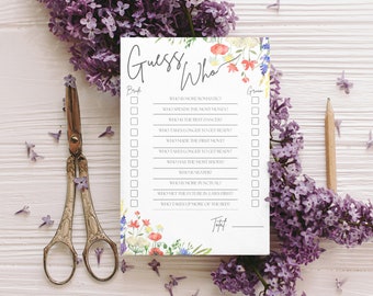 Printed Bridal Shower Game, Guess Who Game, Wildflower Bridal Theme, Wedding Shower Game