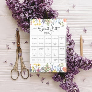 Printed Bridal Shower Game, Find the Guest Bingo, Wildflower Bridal Theme, Wedding Shower Game
