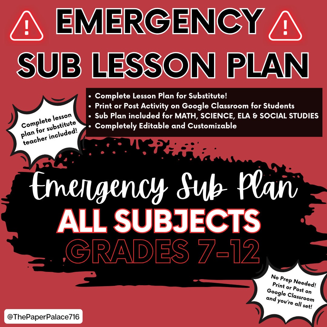 Emergency Sub Plan for Any Subject (grades 7-12) | Ready-to-use Lesson ...