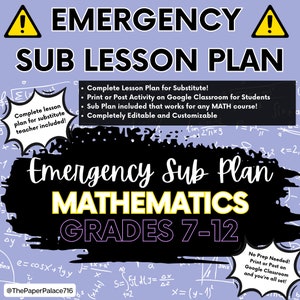 Math Emergency Sub Plan, Ready-to-Use Lesson & Activity, Emergency Math Sub Plan, Teacher Resources, Mathematics Lesson Plan