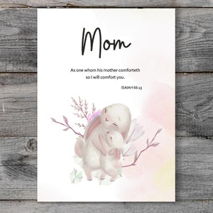 Obrigado mãe. Cartões religiosos para mães. Citação da Bíblia mais mensagem projetada para mães cristãs. Diga eu te amo, mãe. Desenho aquarela.