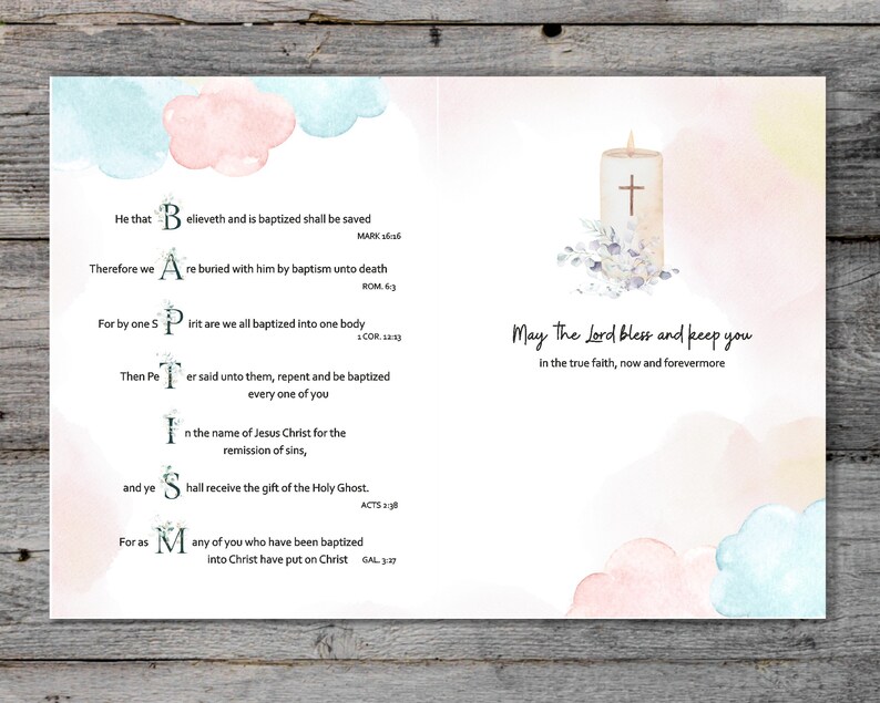 Religious Baptism Card With Bible Verse and Unique Christian Baptism Message. Christening Card