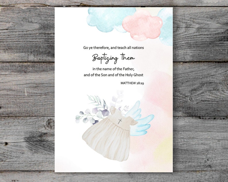Religious Baptism Card With Bible Verse and Unique Christian Baptism Message. Christening Card