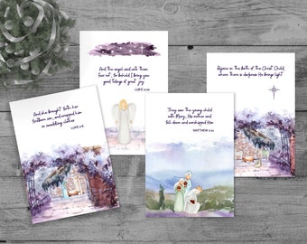 Christmas Card Set of 4, Religious Christmas Cards, Christian Christmas Cards, Bible Verse, Christmas Message, Watercolor, Premium Cardstock