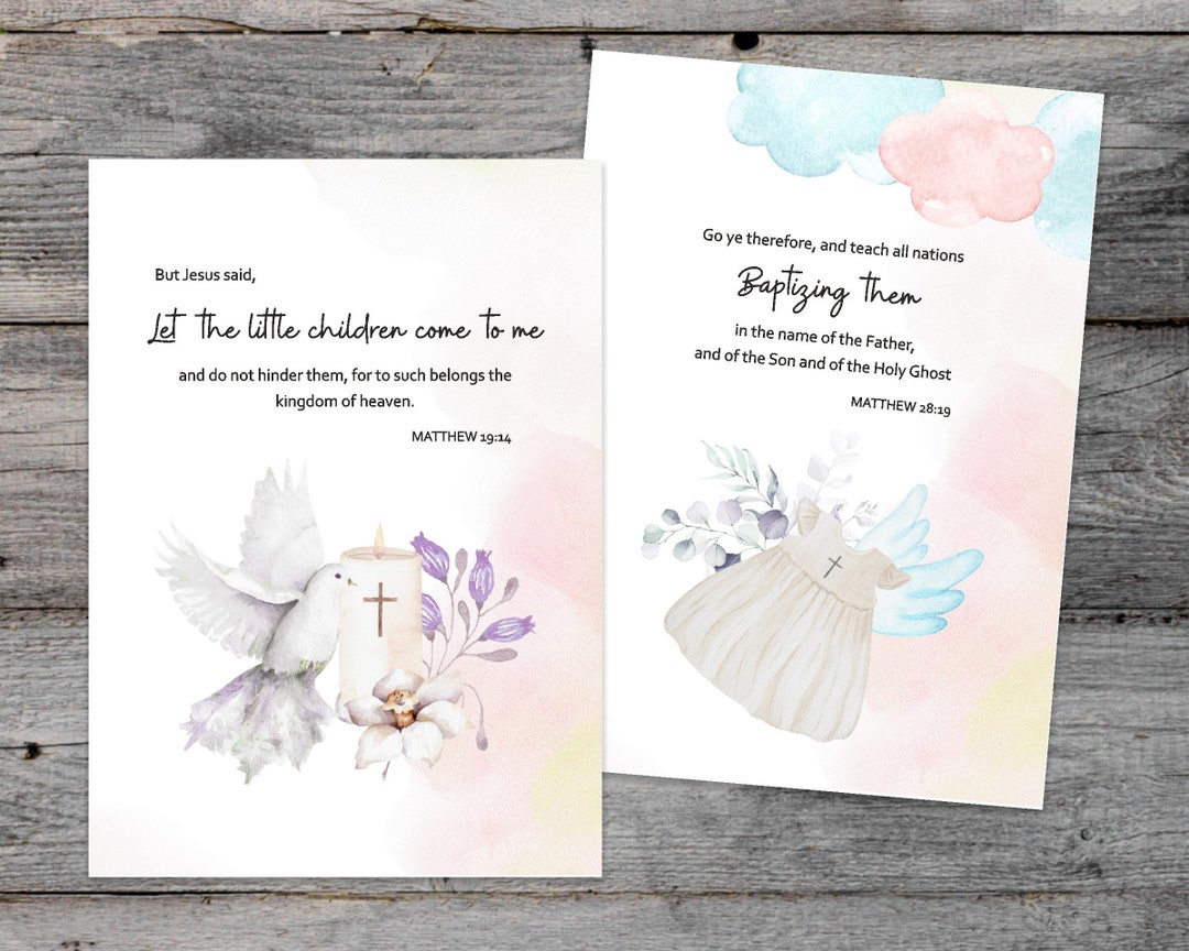 Baptism Card Set of 2 With Bible Quotes and Unique Religious Baptism