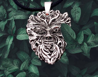 Green Man Pendant. Fine silver necklace, gift for him , gift for her ,  gift idea