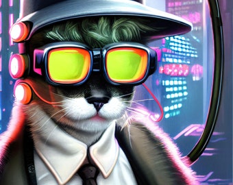 Detective Cat No 1 Cyberpunk  Digital Art | Wall art | Download art