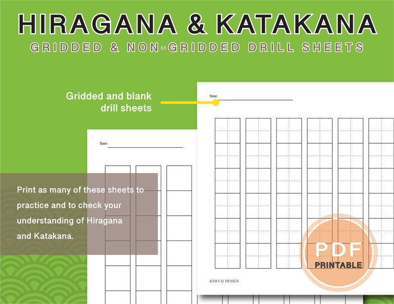 Japanese Hiragana &amp; Katakana Charts With Drill Sheets - Etsy