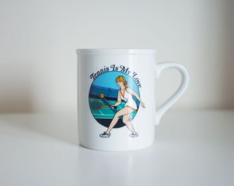Taza de cerámica vintage de tenis, fabricada en Japón.