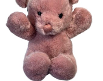 Vtg 1988 Dakin Cuddles Pink Mauve Teddy Bear 14&quot; Stuffed Plush Bow Headband