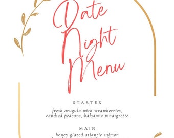 Dinner Menu Template | Date Night, Girls Night, Any Occasion