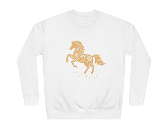 Golden Floral Horse Sweatshirt | Floral Prancing Mare, Nature Inspired